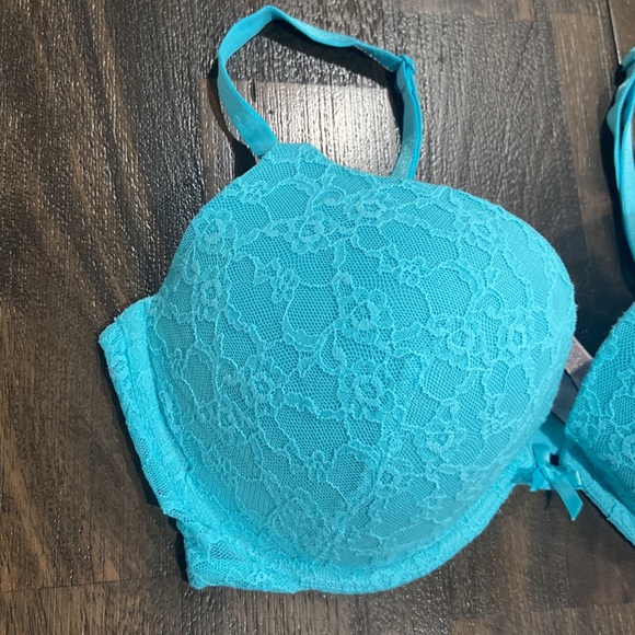 Victoria's Secret blue floral lace push up bra 34DD - Picture 3 of 12